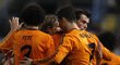 Hráči Realu Madrid se radují po gólu do sítě Málagy