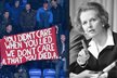 Vzkaz fanoušků Liverpoolu pro Margaret Thatcherovou: Bylo ti jedno, když jsi nám lhala. Nám je zase jedno, že jsi umřela!