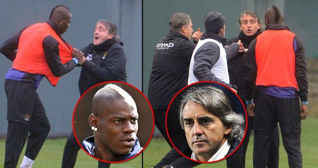 Tohle tomu divadlu chybělo! Kouč Manchesteru City Roberto Mancini se porval s přůšvihářem Mariem Balotellim.