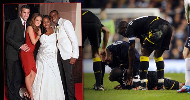 Fotbalista Fabrice Muamba se sedm měsíců po kolapsu oženil. Na obřadu nechyběla hvězda anglické ligy Robin van Persie.