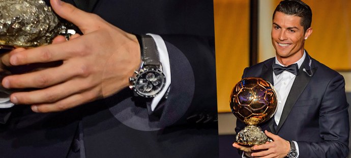 Fotbalista Cristiano Ronaldo ozdobil na předávání Zlatého míče svoji levou ruku hodinkami za 5 milionů korun!