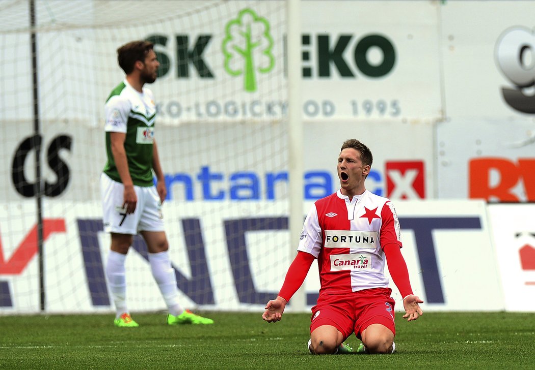 Milan Škoda se raduje po vyrovnávacím gólu Slavie v Jablonci