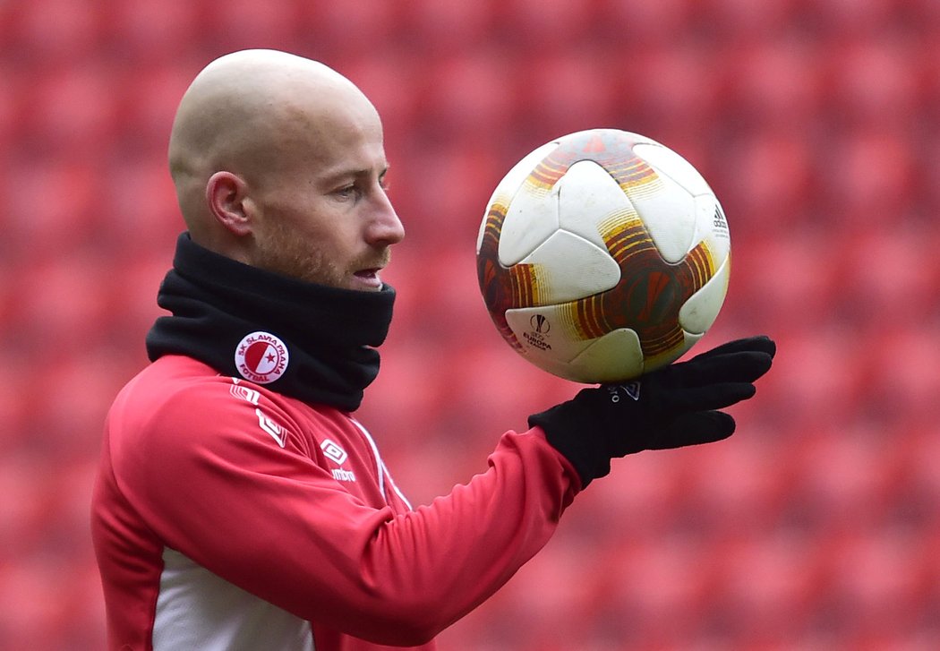 Záložník Miroslav Stoch na tréninku Slavie