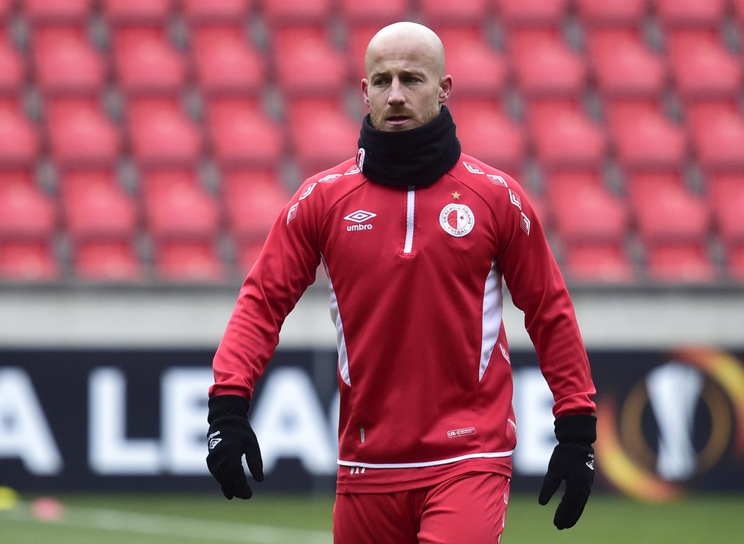 Záložník Miroslav Stoch na tréninku Slavie