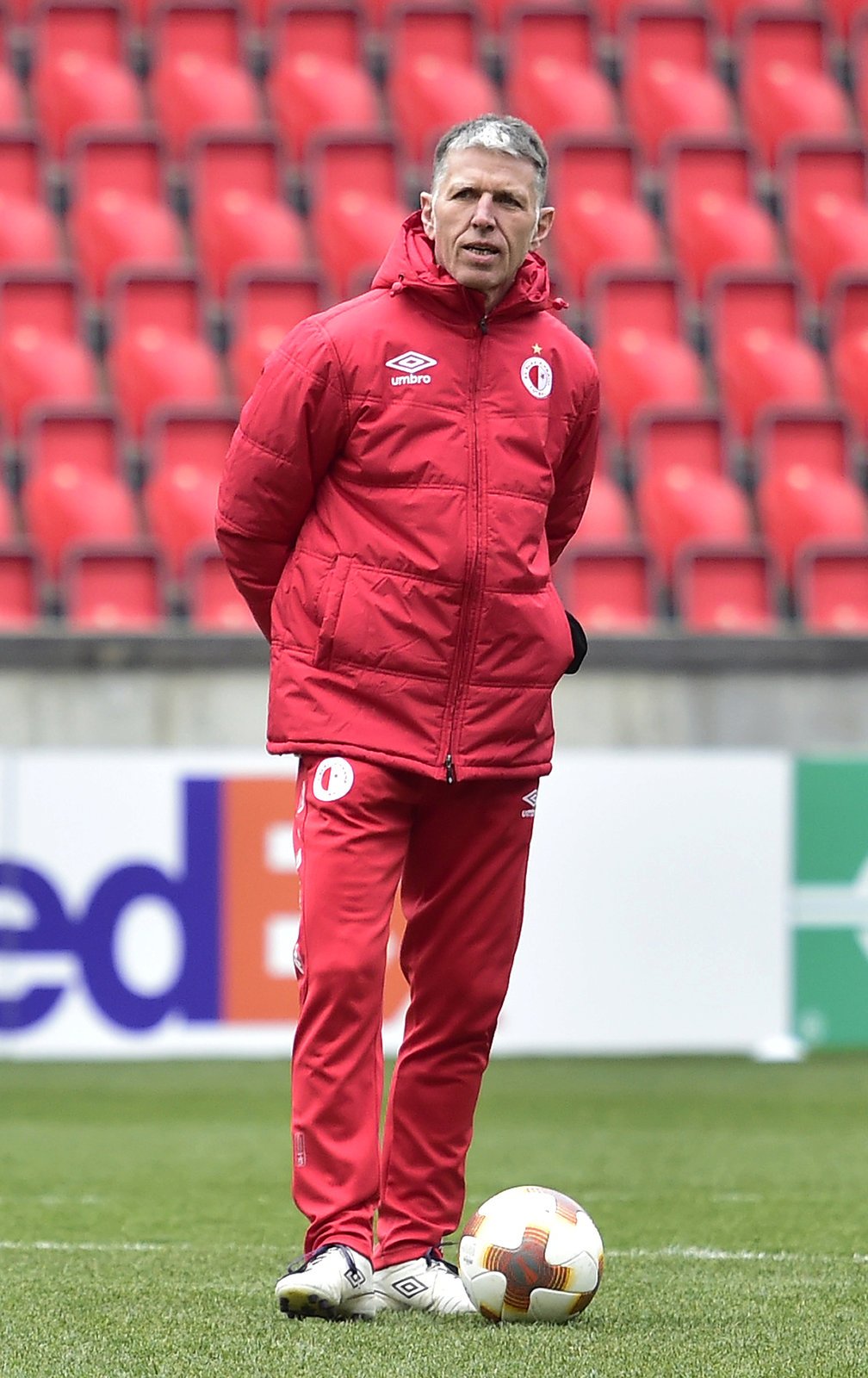 Trenér Slavie Jaroslav Šilhavý na tréninku před utkáním Evropské ligy proti Astaně