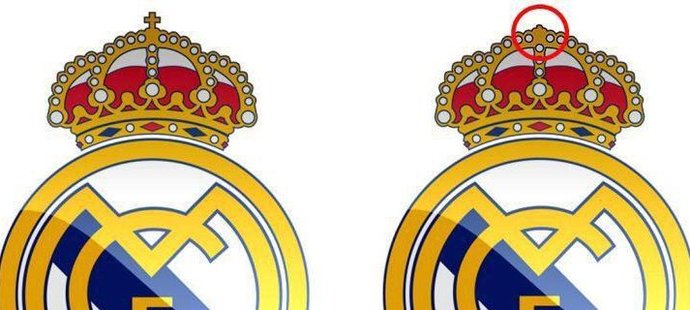 Vlevo můžete vidět tradiční znak Realu Madrid, vpravo je upravená verze pro Blízký východ bez křížku