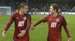 Ondřej Zahustel a Tomáš Rosický se baví po remíze Sparty v Liberci