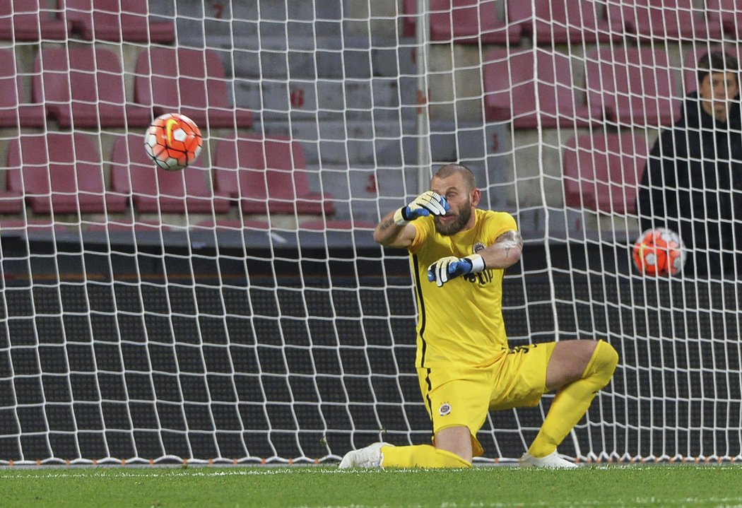 Bičíkova kritická chvíle! Brankář Sparty chyboval při příbramském gólu.