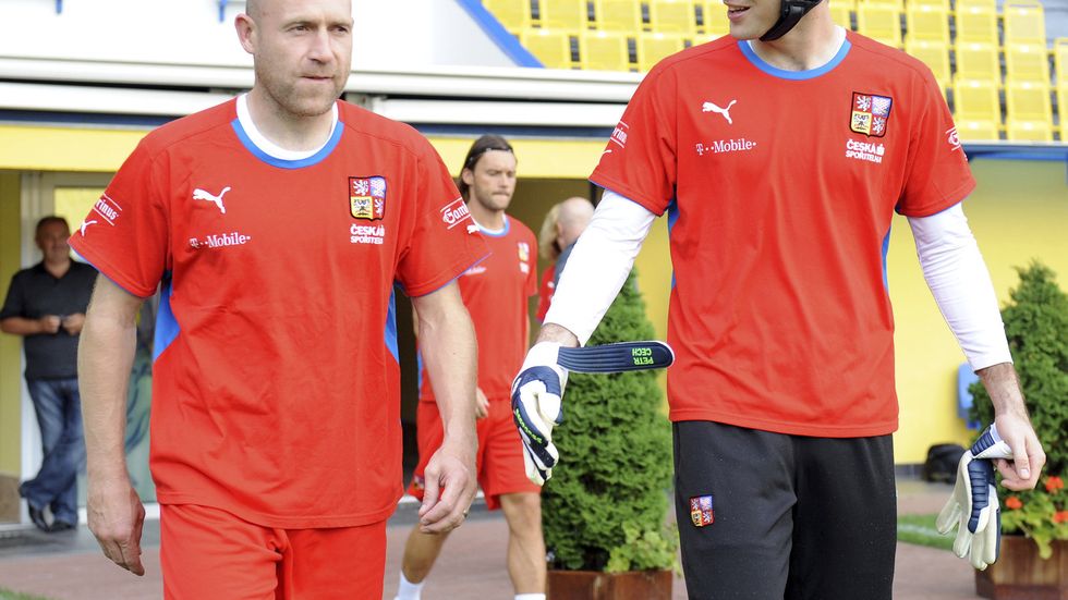 Jiří Štajner a Petr Čech při jednom z reprezentačních tréninků