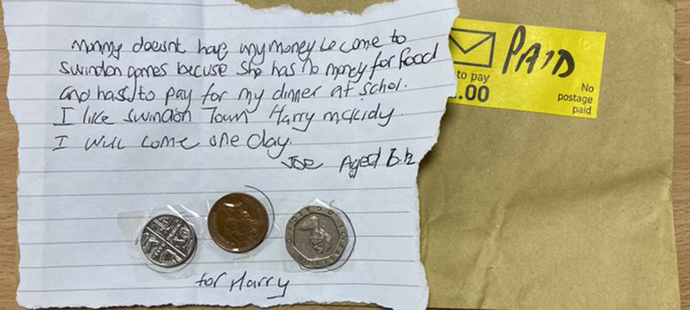 Dopis napsaný šestiletým fandou Swindonu.