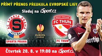 PŘÍMÝ PŘENOS utkání Sparta-Thun v play off Evropské ligy na iSport.cz