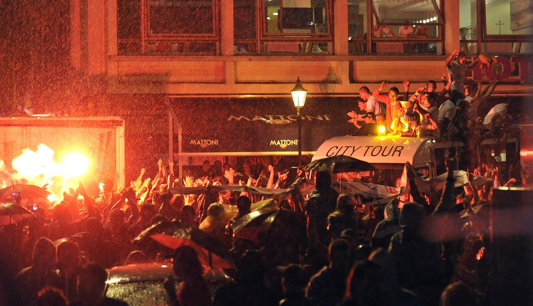 Oslavy prvního titulu Plzně na náměstí v centru města