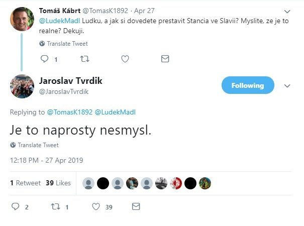 Tak se na konci dubna vyjadřoval Jaroslav Tvrdík k možnému zájmu Slavie o Nicolaea Stancia