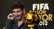 Lionel Messi v blízkosti Zlatého míče během tiskové konference v Curychu