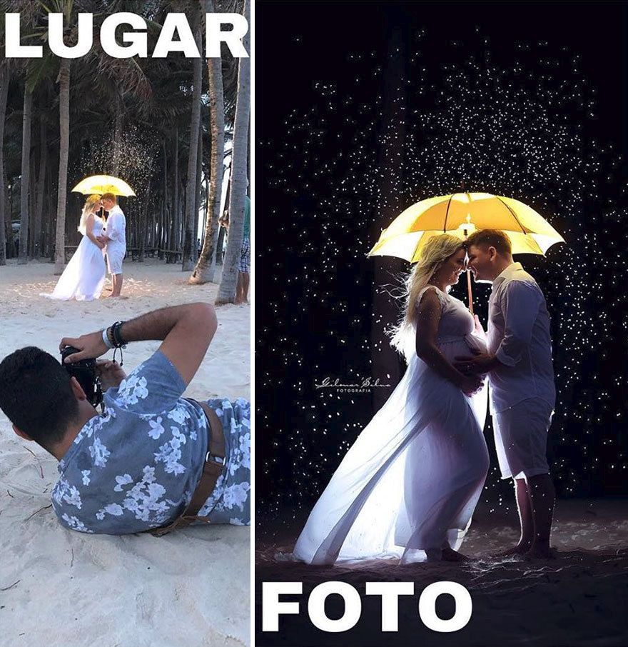 Fotografie ze zákulisí a po úpravě od fotografa Gilmar Silva.