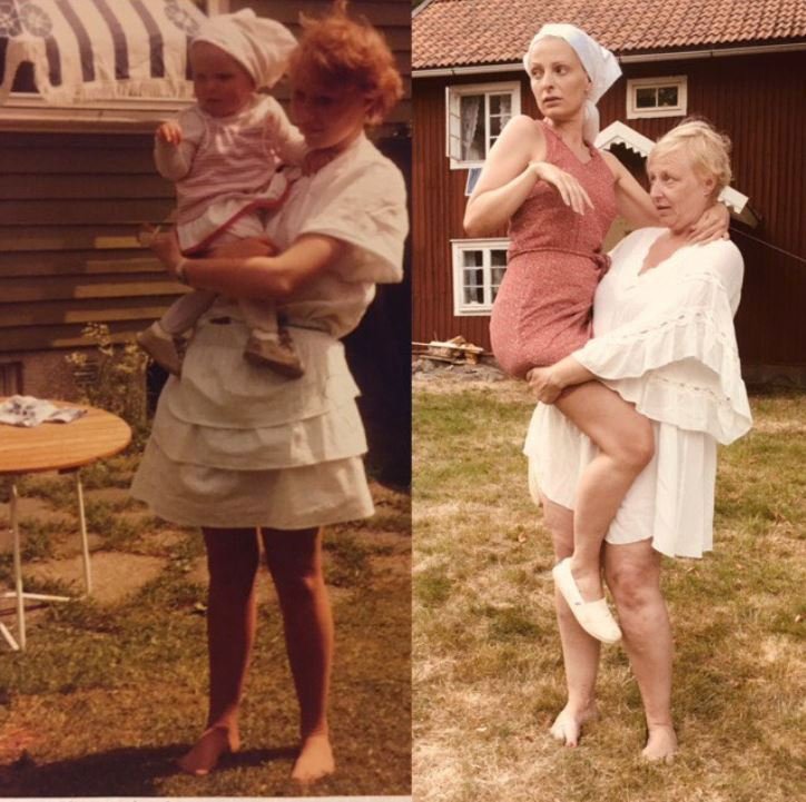 Fotografie rodiny před několika lety a dnes.