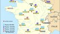 Mapka rozmístění jaderných elektráren ve Francii
