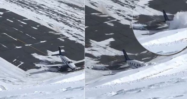 Děsivé záběry nehody letadla: Na namrzlé ranveji nedobrzdilo a skončilo v hoře sněhu