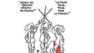 Kreslený komentář Štěpána Mareše: Jeden za všechny, všichni za Francii!