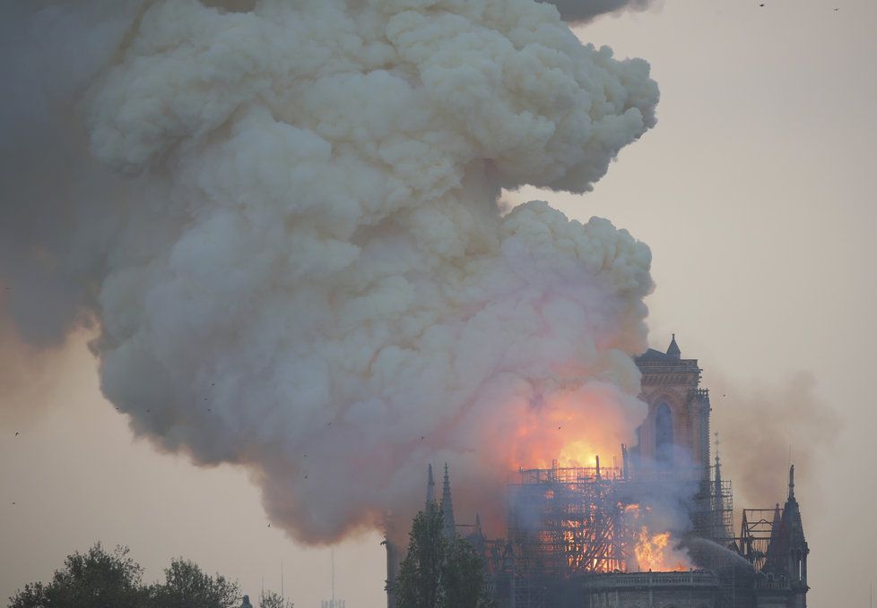 V pařížském Notre-Damu vypukl 15.4.2019 požár.