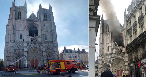 Oheň zpustošil katedrálu v Nantes. Gotický „šperk“ někdo zapálil, bojí se vyšetřovatelé