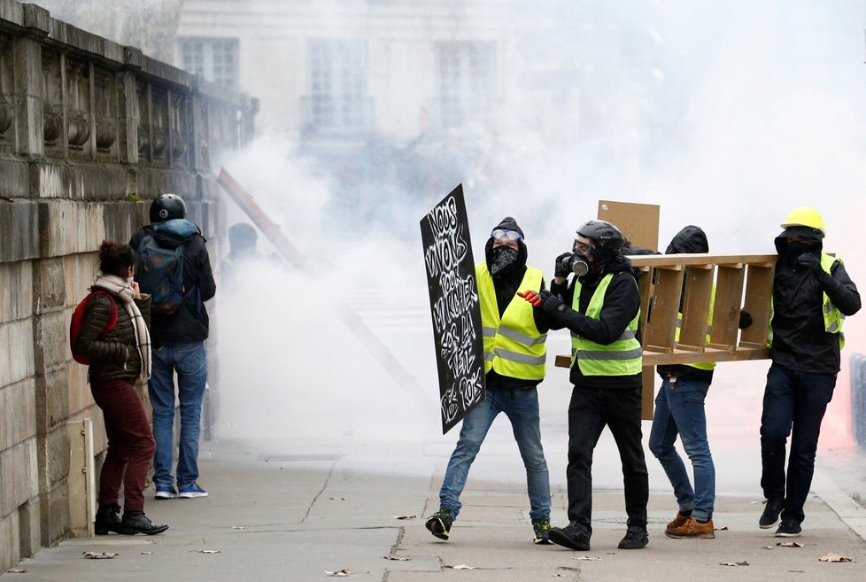 Policie při protestech zadržela zhruba 100 lidí. Několik lidí bylo při střetech demonstrantů s policisty zraněno. (12.1.2019)