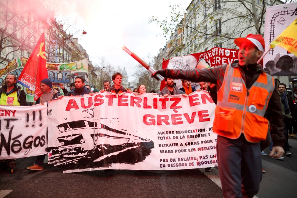 Protesty proti důchodové reformě ve Francii (19. 12. 2019)