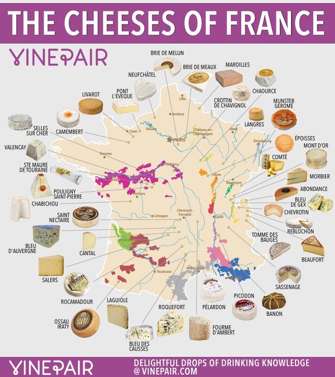 Mapa 40 nejslavnějších francouzských sýrů