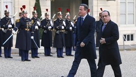 K jednání v Paříži se sešli francouzský prezident Hollande a briský premiér Cameron.