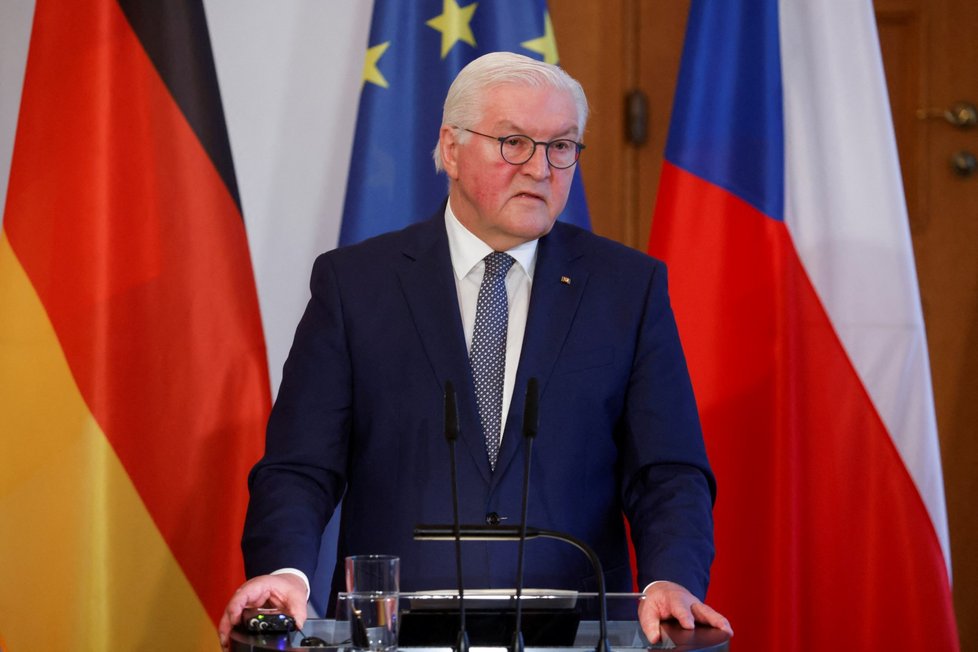 Německý prezident Frank-Walter Steinmeier na tiskové konferenci po setkání s českým prezidentem Petrem Pavlem (21.3.2023)