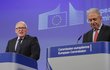 Místopředseda Evropské komise Timmermans a eurokomisař pro migraci Avramopulos na tiskovce