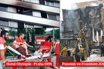 Drama ve Frenštátu (vpravo) se zařadilo mezi největší požáry obytných civilních budov za posledních 20 let. Po bok požáru hotelu Olympik