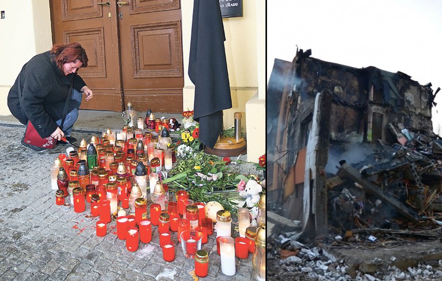 Lidé zapalují obětem svíčky. Masového vraha, který výbuch způsobil, nikdo nechce pohřbít.