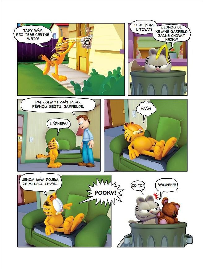 Garfield v trojrozměrné oranžové podobě.