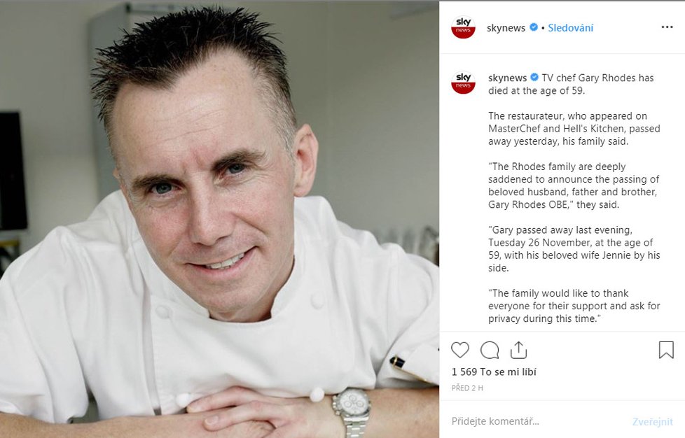 Zemřel známý šéfkuchař Gary Rhodes.