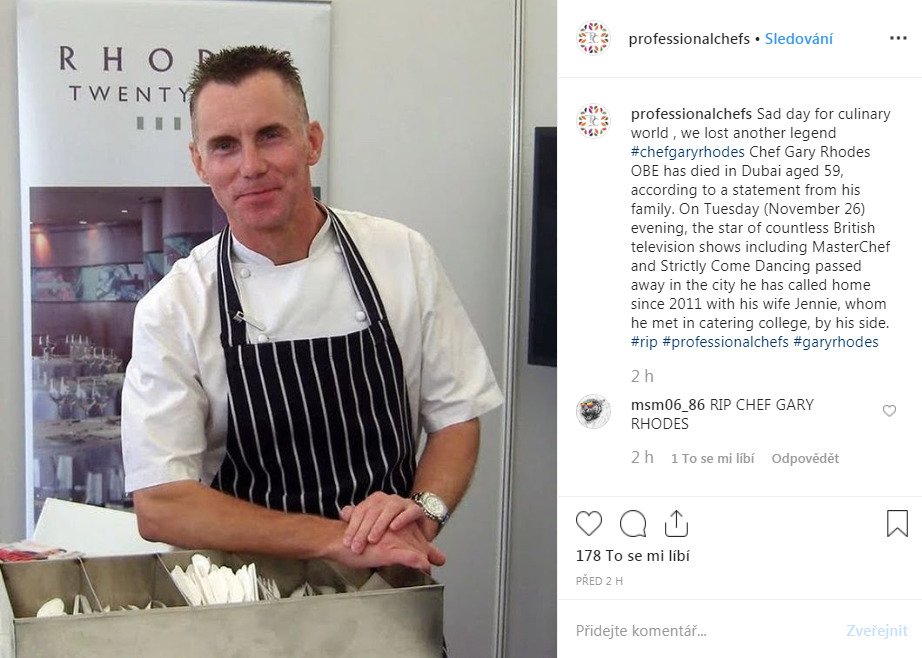 Zemřel známý šéfkuchař Gary Rhodes.