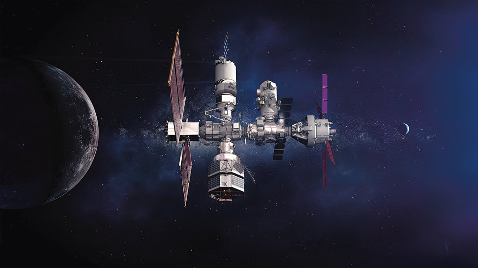 Budoucí podoba vesmírné stanice Gateway u Měsíce