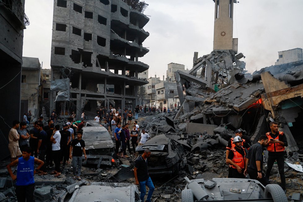 Následky ostřelování v Gaze (9. 10. 2023)