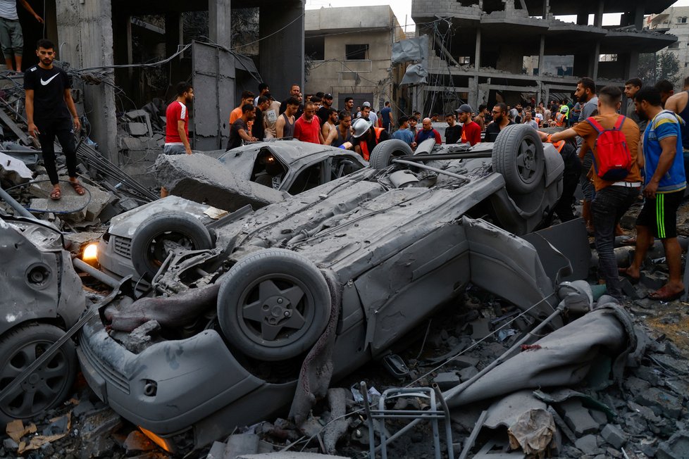Následky ostřelování v Gaze (9. 10. 2023)