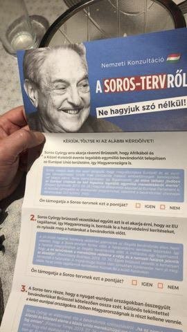 Dotazník o Georgi Sorosovi, který maďarská vláda rozeslala občanům.