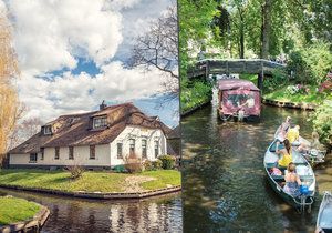 Nizozemské městečko Giethoorn se obejde bez silnic. Místní i turisté se přepravují loděmi.