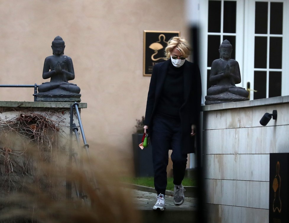 Gillian Anderson při venčení pejska v Praze