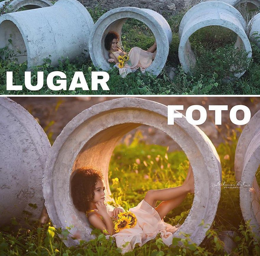 Fotografie ze zákulisí a po úpravě od fotografa Gilmar Silva.