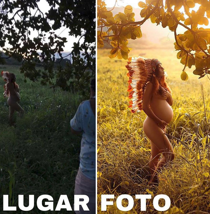 Fotografie ze zákulisí a po úpravě od fotografa Gilmar Silva.