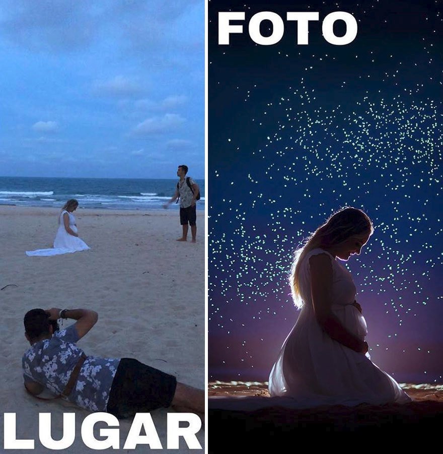 Fotografie ze zákulisí a po úpravě od fotografa Gilmar Silva.