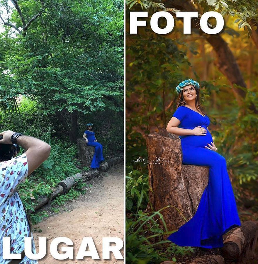 Fotografie ze zákulisí a po úpravě od fotografa Gilmar Silva.