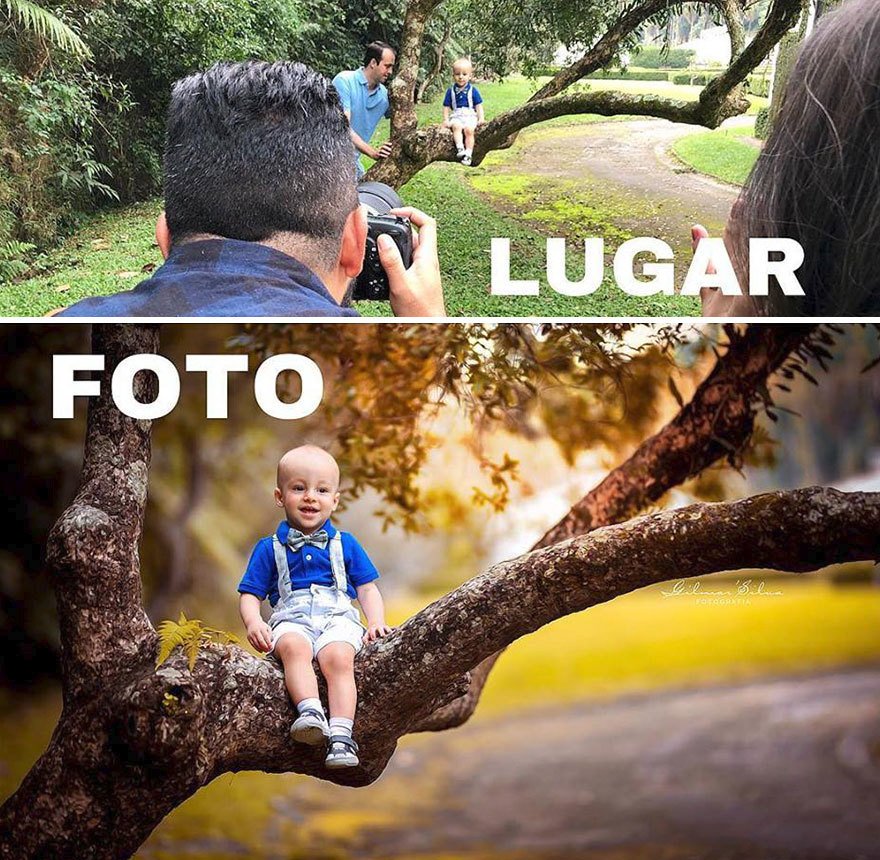 Fotografie ze zákulisí a po úpravě od fotografa Gilmar Silva.