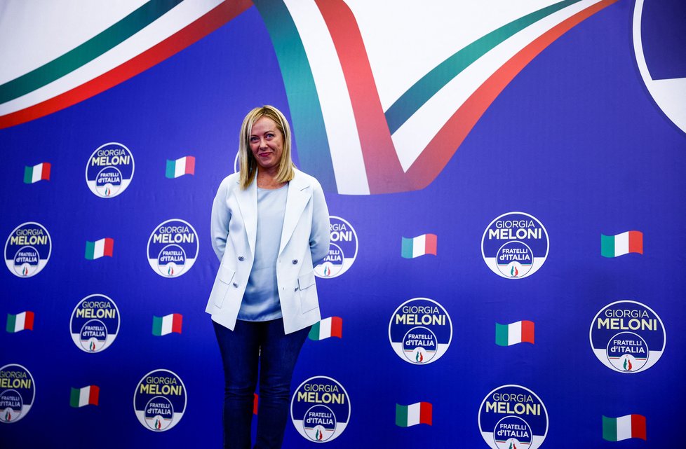 Vítězka italských voleb Giorgia Meloniová, vůdkyně Bratrů Itálie Vítězka italských voleb Giorgia Meloniová, vůdkyně Bratrů Itálie