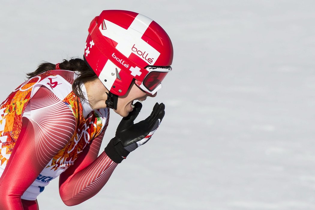 Dominique Gisinová a její nefalšovaná radost po vítězství.