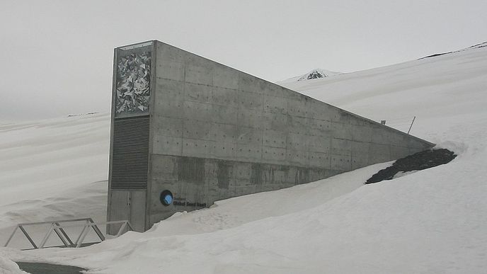 Toto je vchod do Global Seed Vault. Tajemného podzemního skladu zakutaného v hoře promrzlých Špicberk. Už je tu 10 let.
